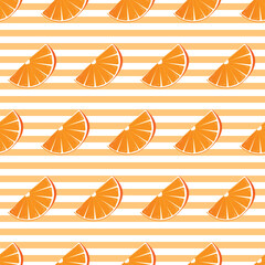 Sweet oranges seamless textile pattern. Vector yellow exotic citrus with horizontal orange stripes illustration. Juicy fruit fashion clothes print. Food background
