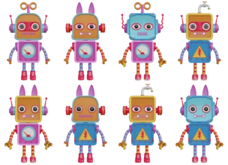 Deurstickers Robot Set of Colorled robot cartoons illustration, 3d rendering