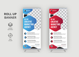 Creative business agency stands roll up banner design for your business. Roll-up template, Business Roll Up Banner. corporate Roll up background for Presentation. Vertical roll up,