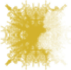 Dotted halftone mustard square mandala with lightened side sector. Vector.