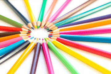 Set of multicolored rainbow pensil isolated on white background