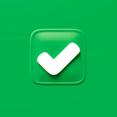 Check mark icon isolated over green background. 3D rendering.