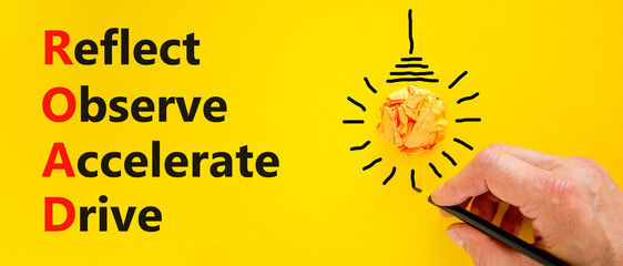 ROAD reflect observe accelerate drive symbol. Concept words ROAD reflect observe accelerate drive...