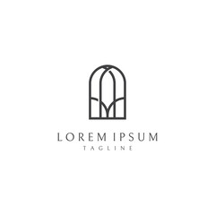 Abstract elements of arch line vector logo, for the construction of doors, windows, buildings and architecture. On a black and white isolated background.