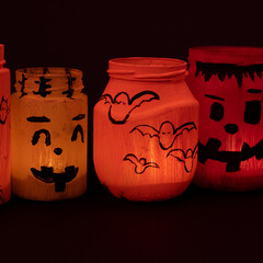Painted jar decoration for Halloween, children's crafts for the Halloween holiday.
