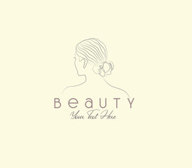 Beauty floral woman back side face line art drawing fashion feminine line logo vector illustration 