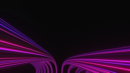 Abstract colorful neon glowing light background. Speed light illuminated. Florescent on the dark scene. Curvy moving line shape. 3D render.