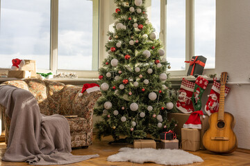 Fototapeta premium Beautifully decorated house with a Christmas tree