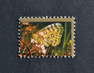 Umm al-Qiwain - circa 1972 : Cancelled postage stamp printed by Umm al-Qiwain, that shows...