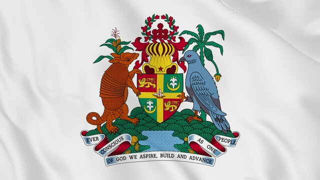 national emblem coat of arms or symbol of Grenada in waving flag. smooth 4k video seemless loop
