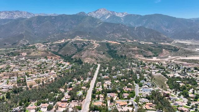 Aerial view of Alta Loma town and mountain range, Rancho Cucamonga, California, United States