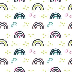 Seamless pattern with hand drawn boho rainbow