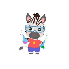 School student animal science school subject vector. Cute elementary student little animal holding test bottle with chemical substance. Science learning chemistry education. Chemical experiment.