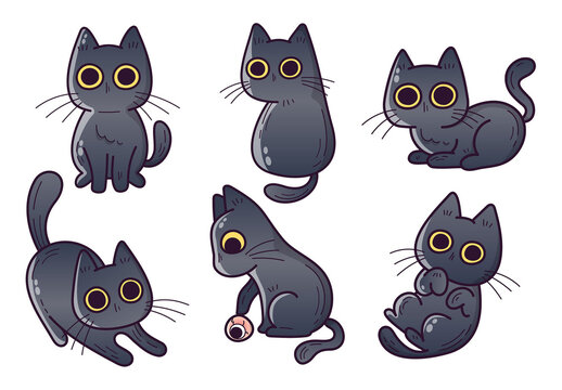 Cute Black Cat Vector Clipart Illustration
