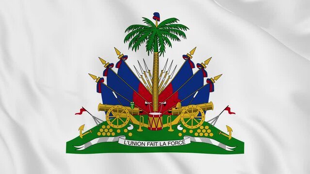 national emblem coat of arms or symbol of haiti in waving flag. smooth 4k video seemless loop