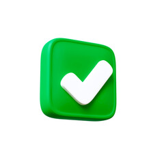 Check mark icon isolated over white background. 3D rendering.