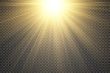 Yellow sun with rays and glow.Bright beautiful star.