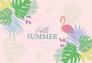 Tropical plant poster design with summer banner vibes illustration flat art