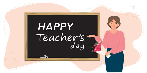 Happy teacher’s Day card with female teacher