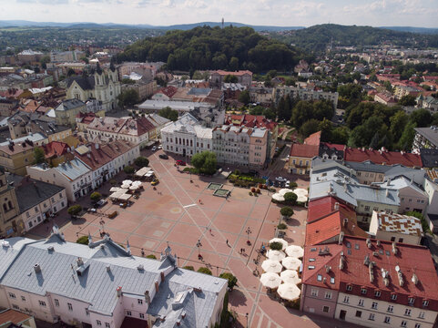 Sanok latem z lotu ptaka/Samok town aerial view in summer, Subcarpathia Province, Poland
