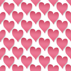 Pink heart shapes. Seamless repeat pattern. Isolated png illustration, transparent background. Repeating texture to use for valentine day, invitation, greeting, card, poster, banner. Love concept.