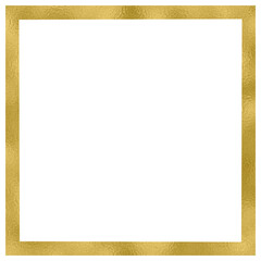 Golden square frame, gold border. Isolated png illustration, transparent background. Asset for overlay, texture, pattern, montage, collage, shape, greeting, invitation card, mark making.