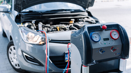 Car conditioning air ac repair service. Check automotive vehicle conditioning system and refill...