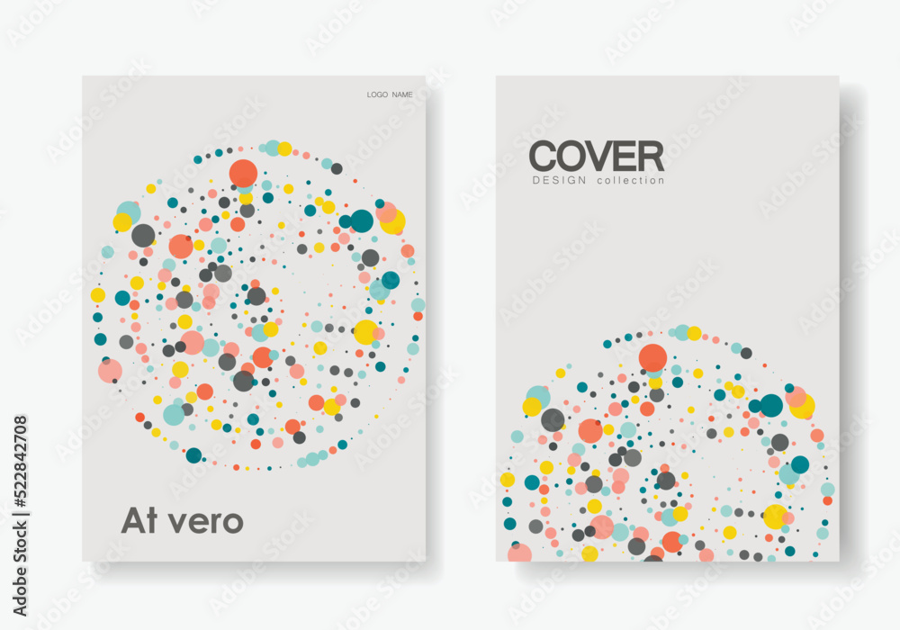 Poster Circles design elements. Color halftone frame with circle pattern on white background. Vector frame with rainbow random gradient. Cover brochure templates