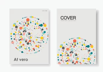 Tuinposter Circles design elements. Color halftone frame with circle pattern on white background. Vector frame with rainbow random gradient. Cover brochure templates © Leonid