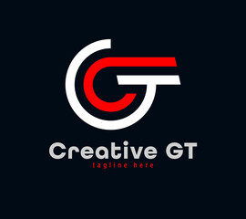 Creative G and T letter combination logo design. Linear animated corporate sports logo. Unique custom minimal design template vector illustration.