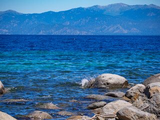 View of Rocky shoreline Lake Tahoe California