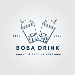 boba drink line art logo, icon and symbol vector illustration design