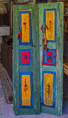 Old Greek wooden door, Rhodes island, Greece