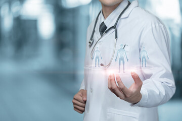 Doctor shows holograms of patients .