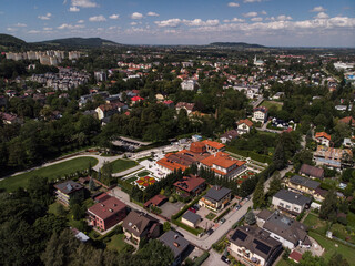 Fototapeta na wymiar Ustroń latem z lotu ptaka/Ustron town aerial view in summer, Silesia, Poland