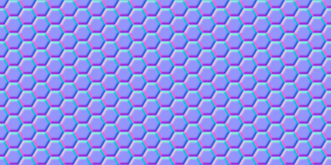 Normal map of honeycomb simple seamless pattern. Bump mapping of regular hive cell texture. Hexagon geometry material 3d shader illustration