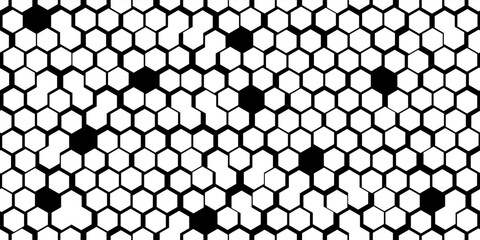 Uneven monochrome honeycomb simple seamless pattern with hollows. Irregular hive cell texture. Abstract vector background with hexagon geometry. Wallpaper in a minimalist style