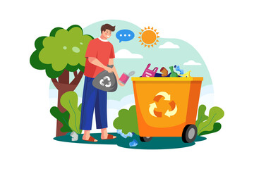 Man Picking up trash Illustration concept on white background