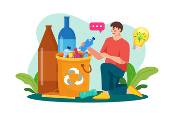 Bottle waste recycling Illustration concept on white background