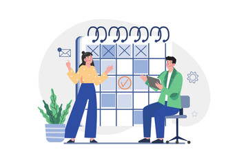 Business person looking at the schedule Illustration concept on white background