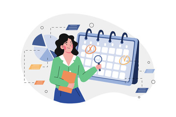 Businesswoman checking her schedule Illustration concept on white background