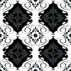 Simple regular graphic design with abstract shapes...Black and white design as seamless pattern. Abstract background for textile design, surface textures, wrapping paper.Simple regular graphic design.