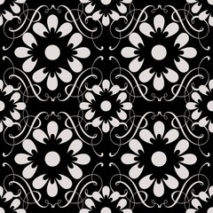 Simple regular graphic design with abstract shapes...Black and white design as seamless pattern. Abstract background for textile design, surface textures, wrapping paper.Simple regular graphic design.