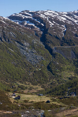 Epic mountain view from the panorama road Tindevegen at the beautiful Ardal valley.