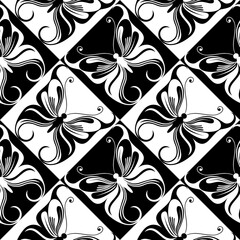 Simple regular graphic design with abstract shapes...Black and white design as seamless pattern. Abstract background for textile design, surface textures, wrapping paper.Simple regular graphic design.