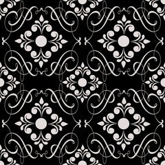 Simple regular graphic design with abstract shapes...Black and white design as seamless pattern. Abstract background for textile design, surface textures, wrapping paper.Simple regular graphic design.