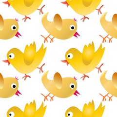 Seamless background with chickens...Cartoon illustration as texture with birds...Happy Easter.