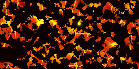 Seamless lava pattern with cracked ground texture. Hot magma surface top view. Broken crust with liquid flame. Abstract vector background. Volcanic molten stones. Volcano eruption wallpaper