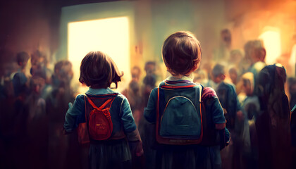 Siblings go to school together painting