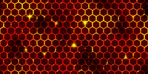 Seamless texture of lava with cracked honeycomb ground pattern. Hot magma surface top view. Broken crust with liquid flame. Abstract vector background. Volcanic molten stones. Volcano eruption